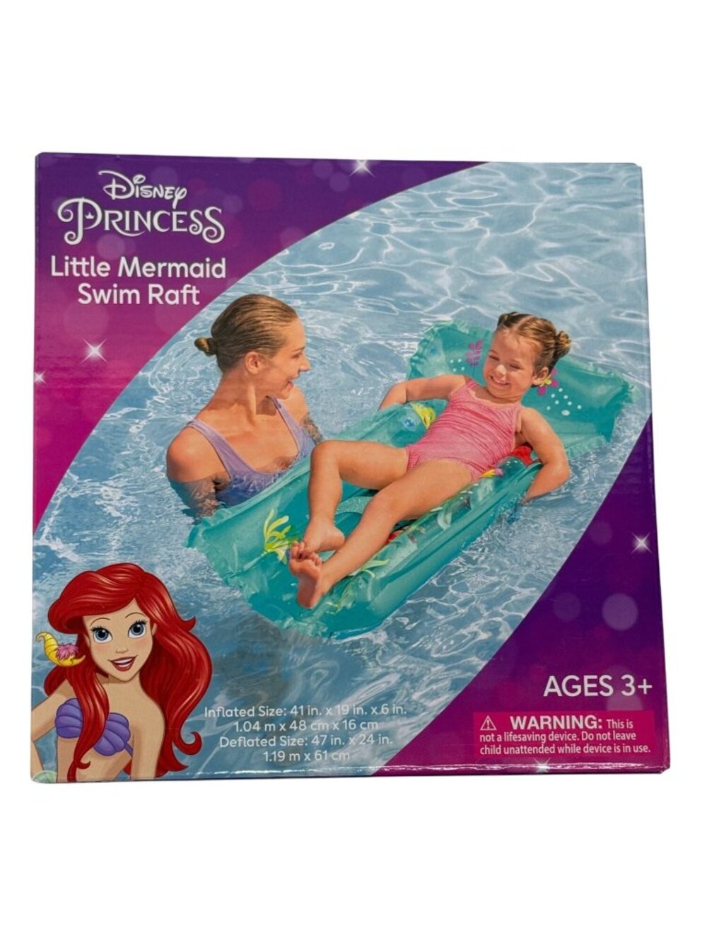 Disney Princess Ariel Little Mermaid Kids Inflatable Swim Raft Pool Float Age 3+